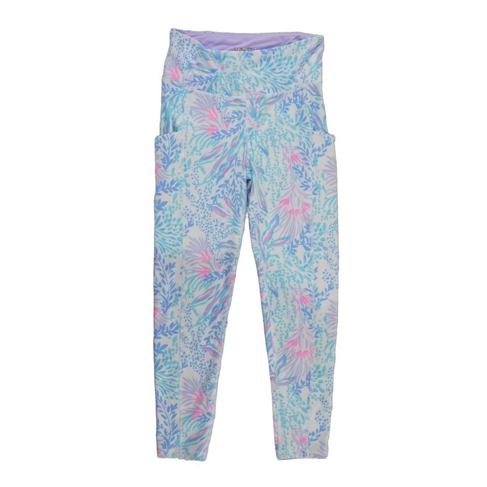 Lilly Pulitzer Luxletic Leggings Women's Size Medium Blue Pink Floral Pockets